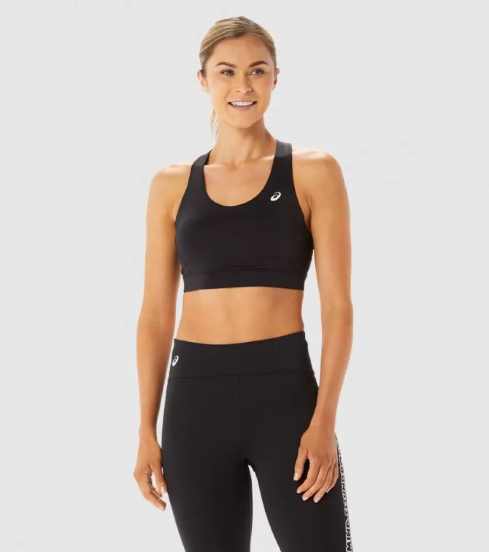 New Asics Cross Back Strapped Bra Womens Performance Black Smoke Grey