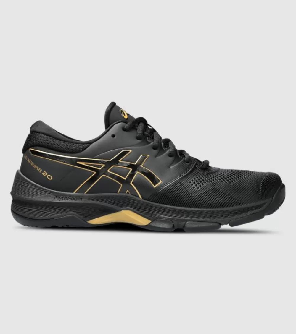 New Asics Gel Netburner 20 (D Wide) Womens Black Pure Gold