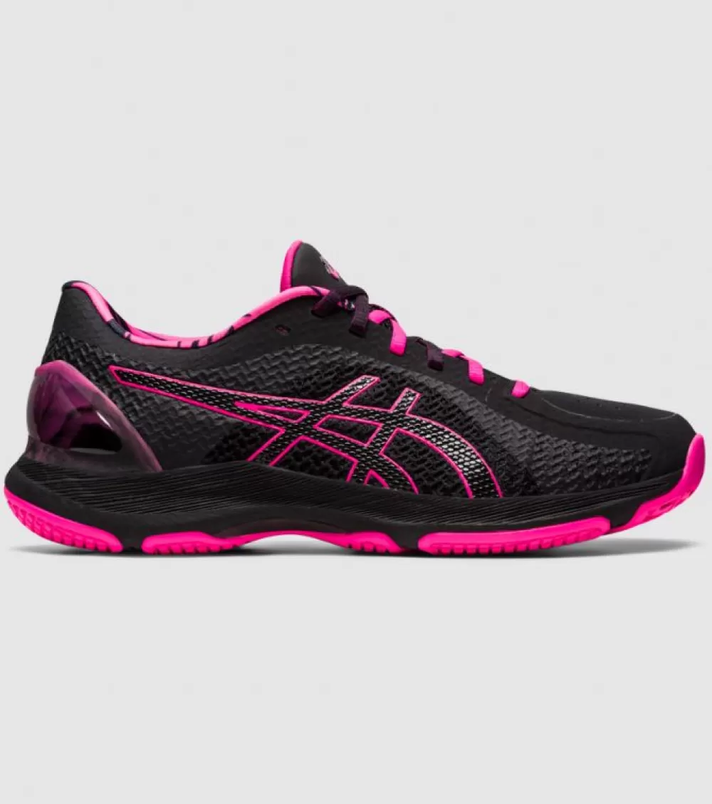 New Asics Netburner Super Ff (D Wide) Womens Netball Shoes Black Pink Glo