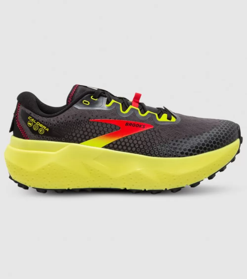 New Brooks Caldera 6 Mens Black Fiery Red Yellow