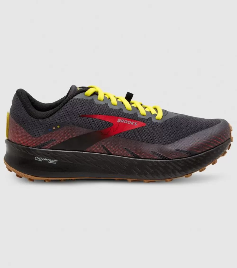 Cheap Brooks Catamount Mens Black Fiery Red Yellow