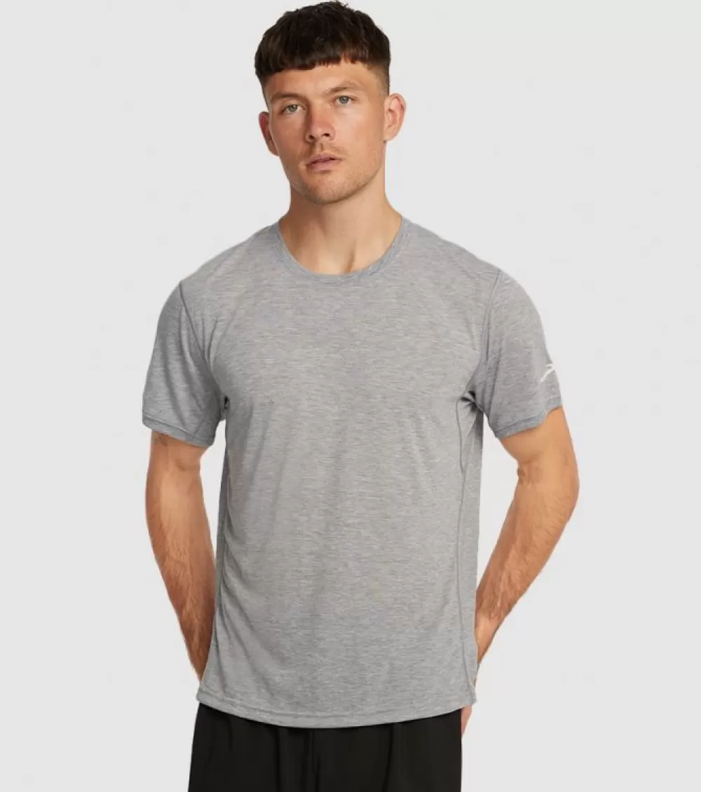 Outlet Brooks Distance Short Sleeve Tee Mens Heather Ash