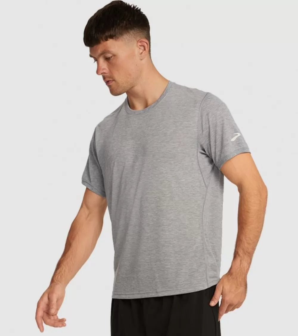 Outlet Brooks Distance Short Sleeve Tee Mens Heather Ash