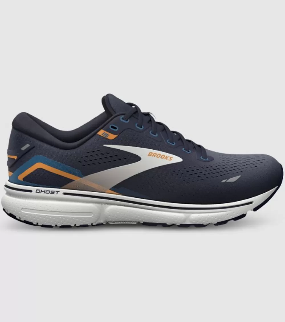 New Brooks Ghost 15 (2E Wide) Mens Peacoat Blue Orange Pop