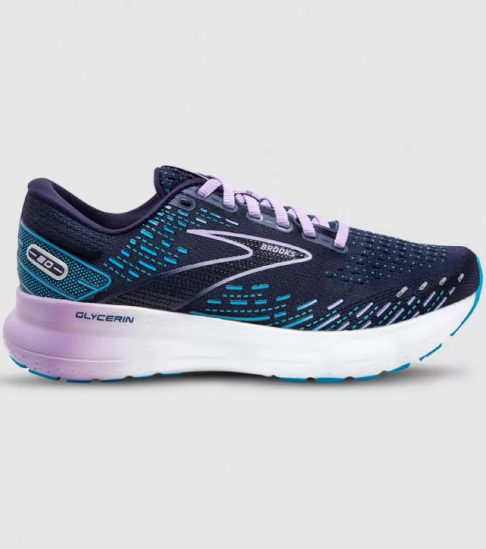 Discount Brooks Glycerin 20 (2A Narrow) Womens Peacoat Ocean Lilac