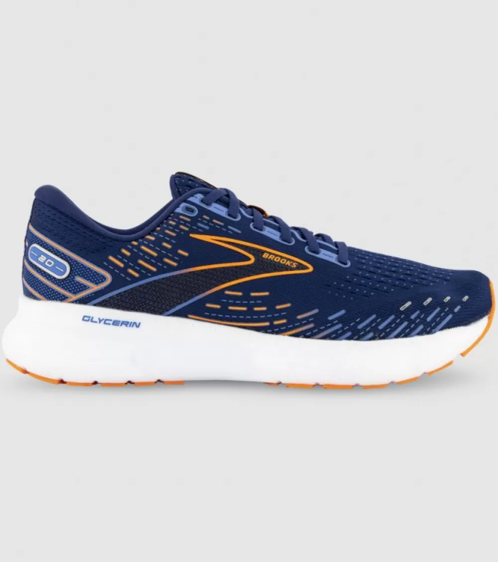 Best Sale Brooks Glycerin 20 (2E Wide) Mens Blue Depths Palace Orange