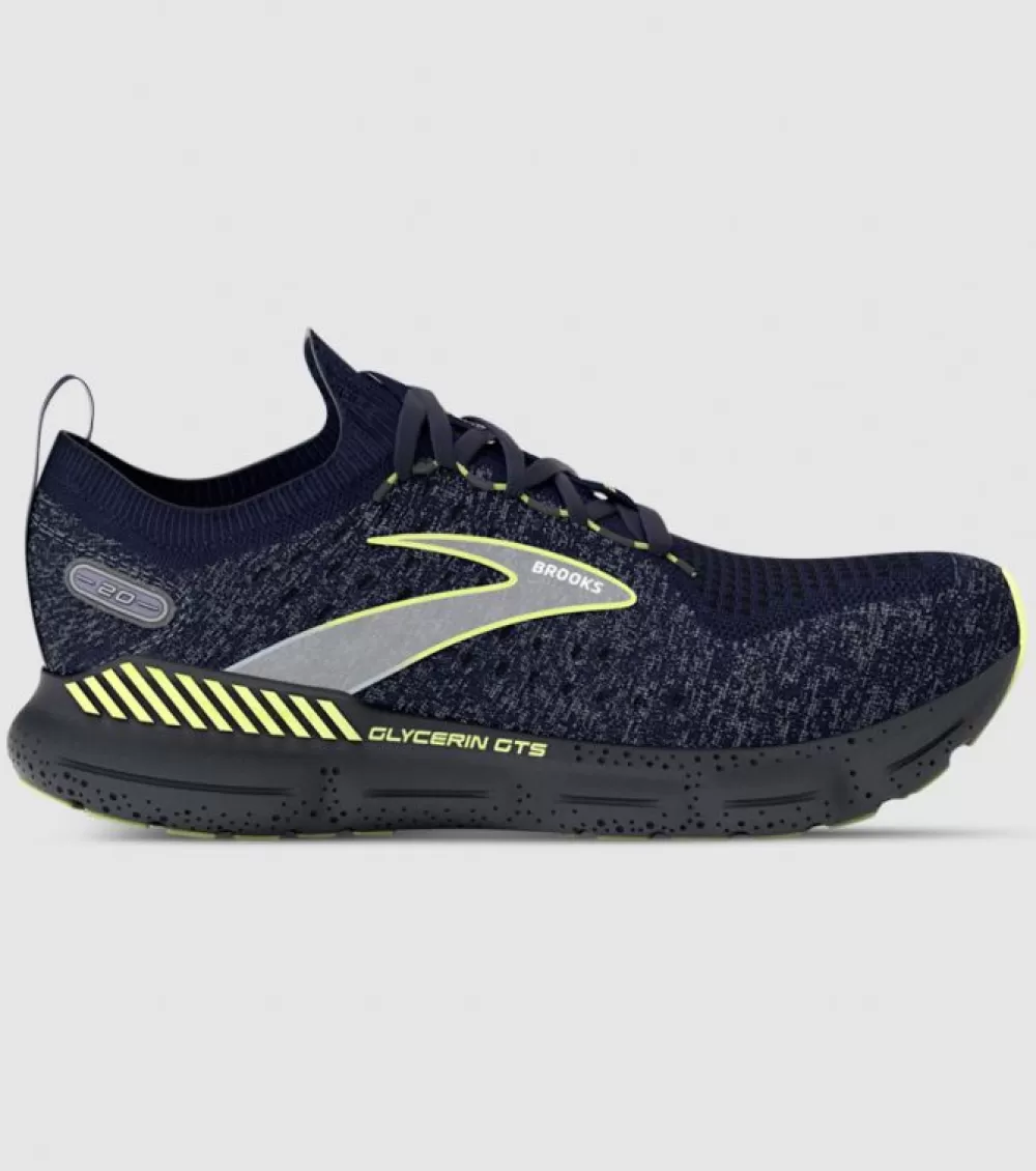 Outlet Brooks Glycerin Stealthfit Gts 20 Mens Mens Blue Ebony Lime