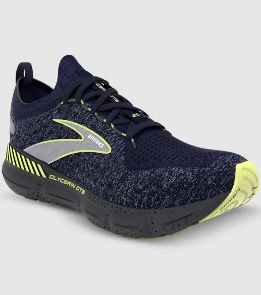 Outlet Brooks Glycerin Stealthfit Gts 20 Mens Mens Blue Ebony Lime