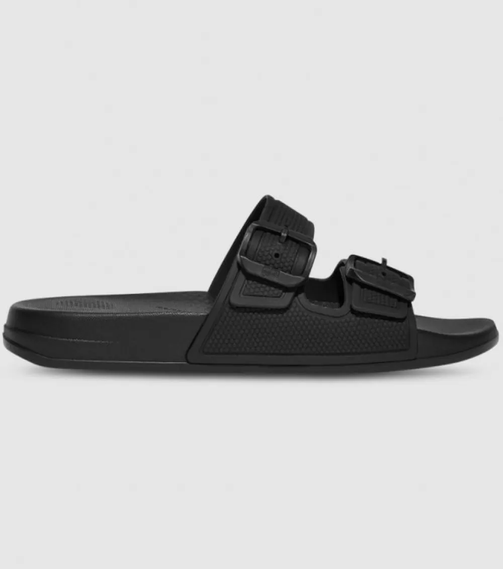 Cheap FitFlop Iqushion Two Bar Buckle Slides Womens Black