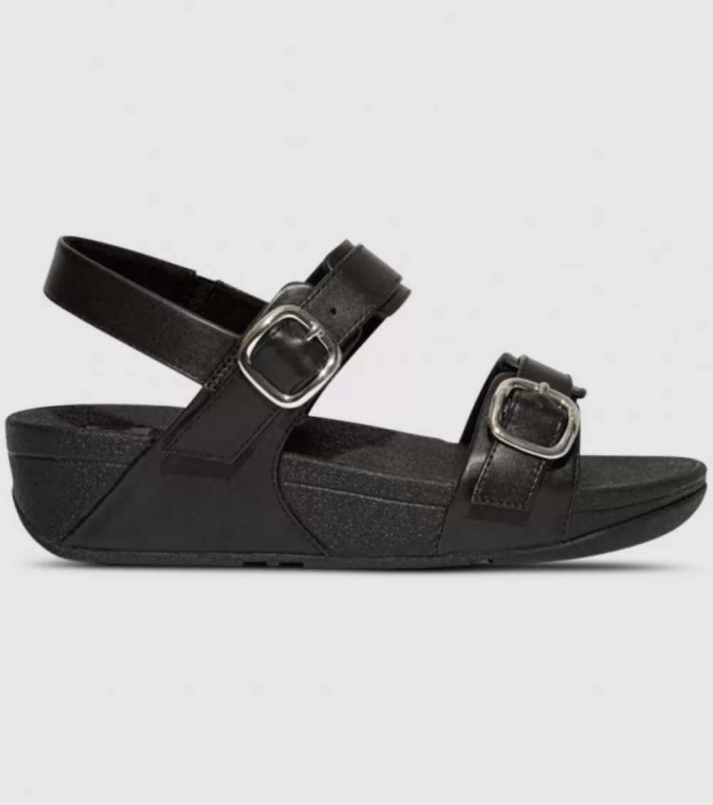 Outlet FitFlop Lulu Adjustable Leather Backstrap Sandals Womens All Black