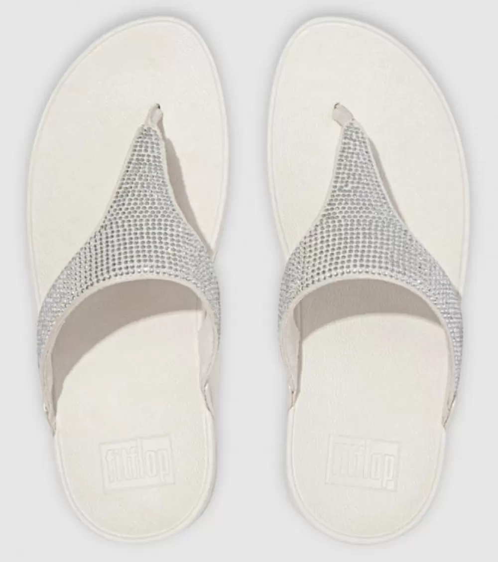 Outlet FitFlop Lulu Crystal Embellished Toe Post Womens Cream