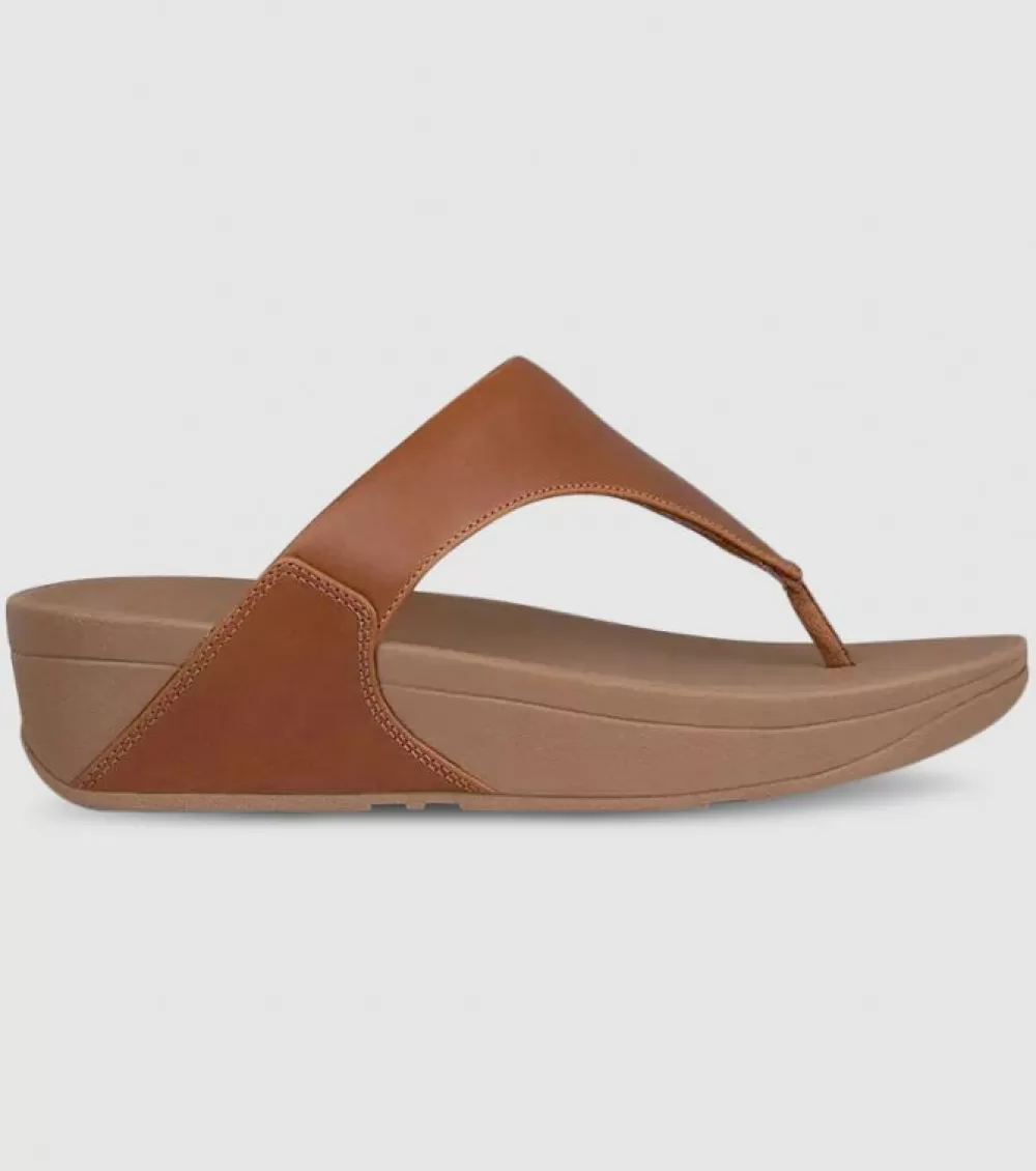 Clearance FitFlop Lulu Leather Toe Post Womens Light Tan