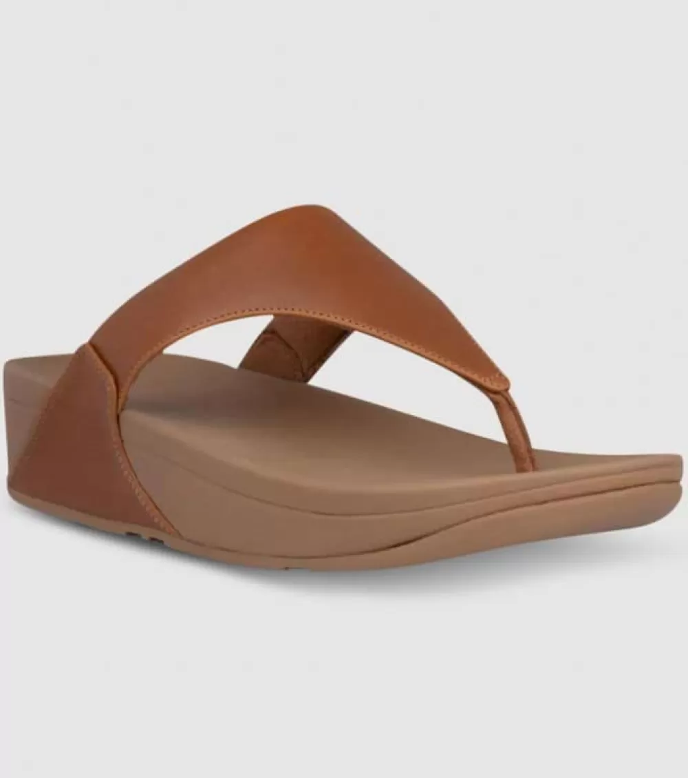 Clearance FitFlop Lulu Leather Toe Post Womens Light Tan