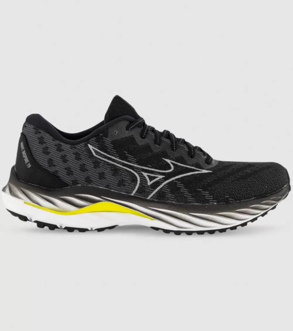 Cheap Mizuno Wave Inspire 19 (2E Wide) Mens Black Nimbus Cloud Blazing Yellow