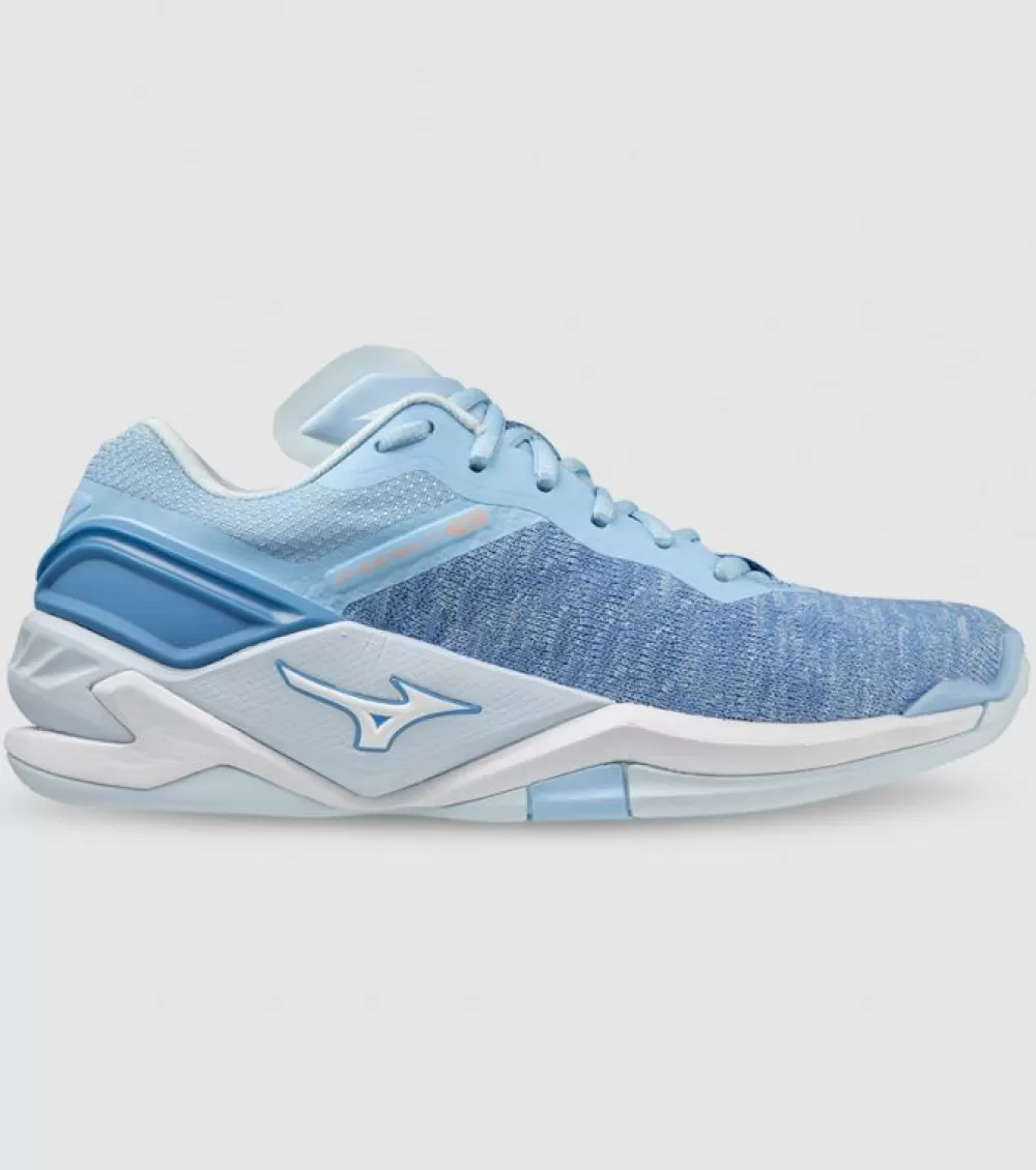 Best Sale Mizuno Wave Stealth Neo Netball Womens Netball Shoes Dutch Cana White Blue Jasper