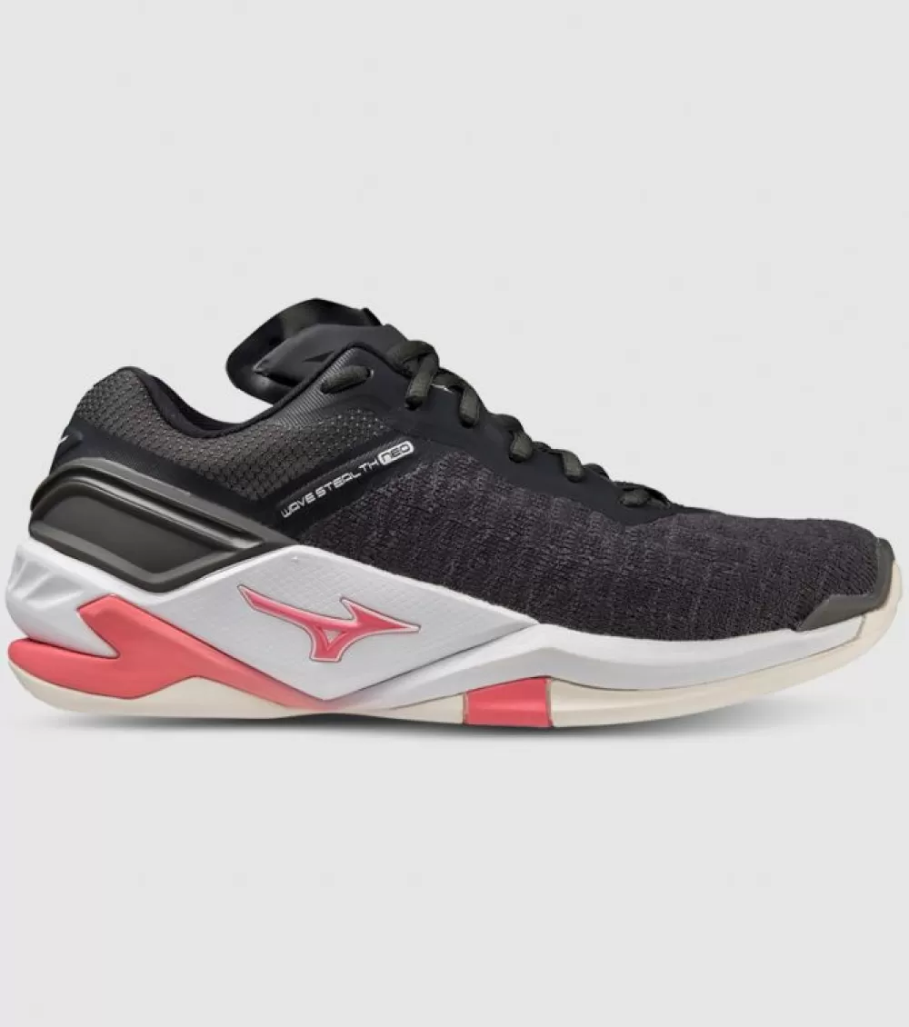 Online Mizuno Wave Stealth Neo Netball Womens Netball Shoes Black Oyster Sun Kissed Coral Pastel Lilac