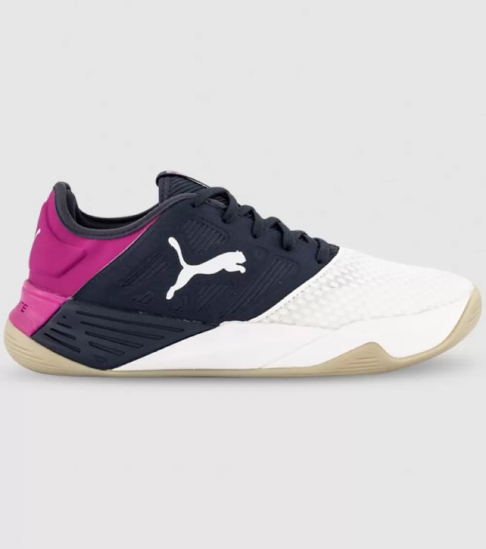 Sale Puma Accelerate Nct Nitro Womens Netball Shoes Puma White Parisian Night Festival Fuchsia