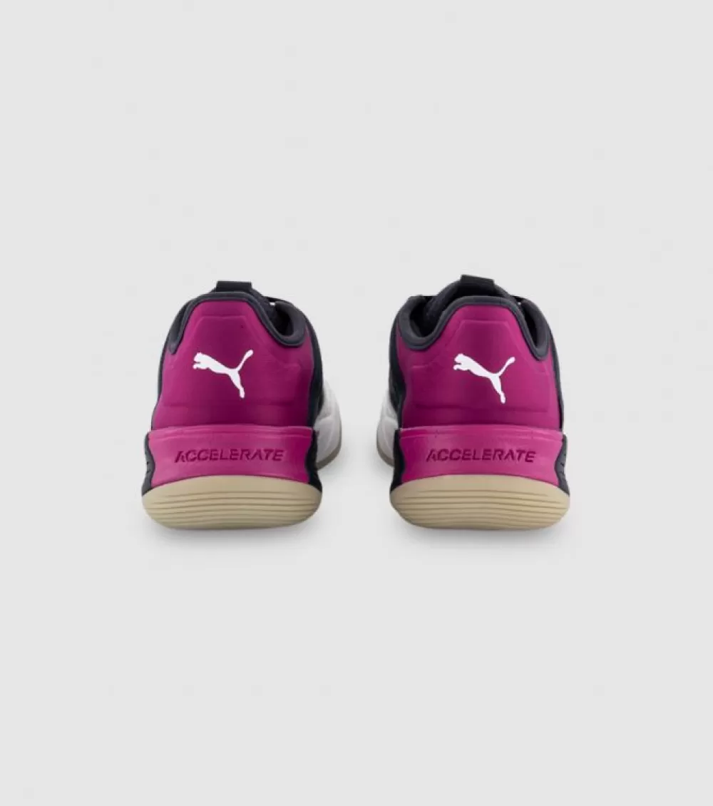 Sale Puma Accelerate Nct Nitro Womens Netball Shoes Puma White Parisian Night Festival Fuchsia