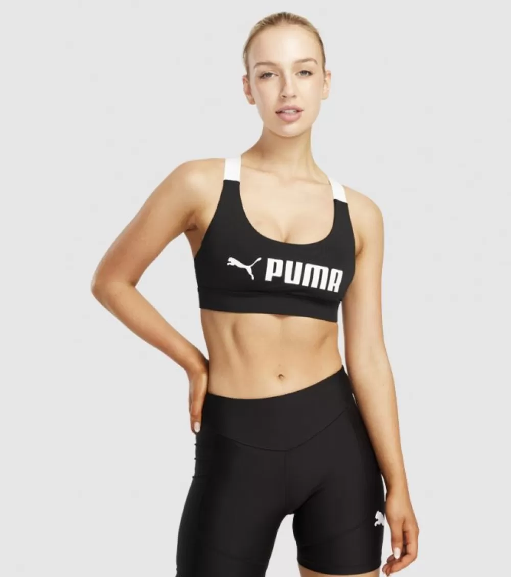 New Puma Mid Impact Fit Bra Womens Puma Black