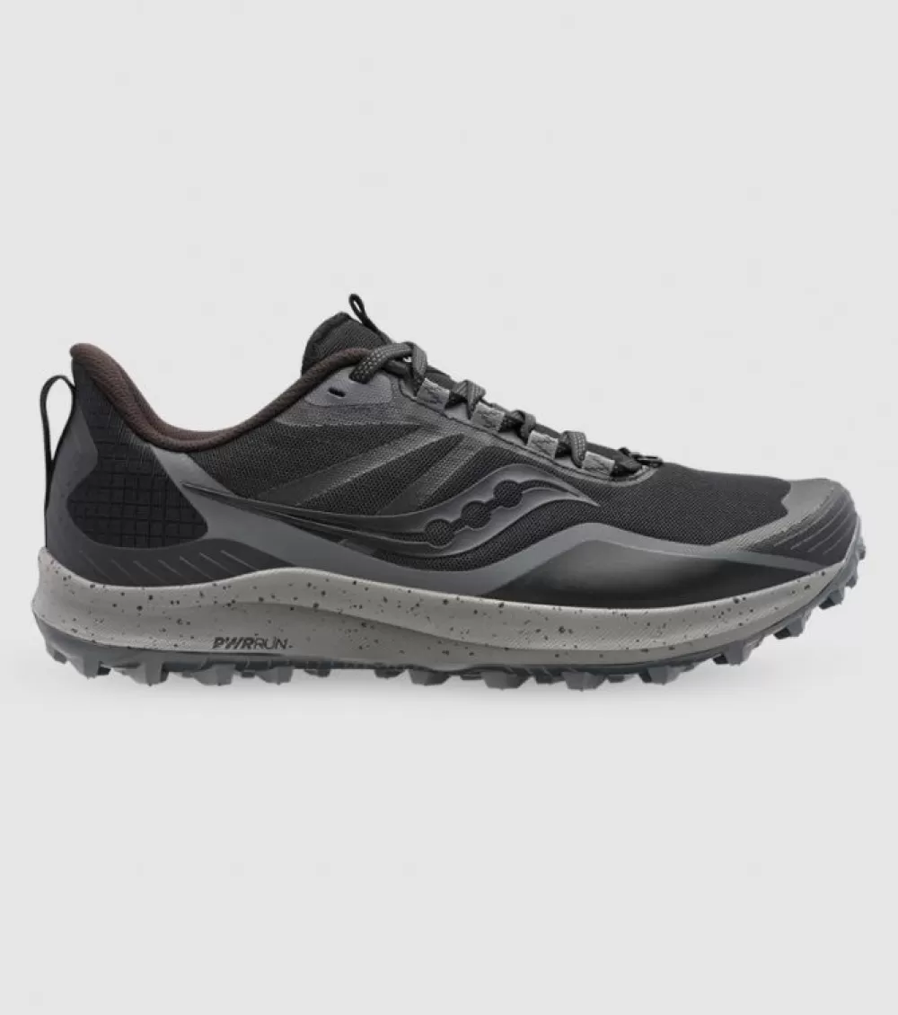 Sale Saucony Peregrine 12 (2E Wide) Mens Black Charcoal