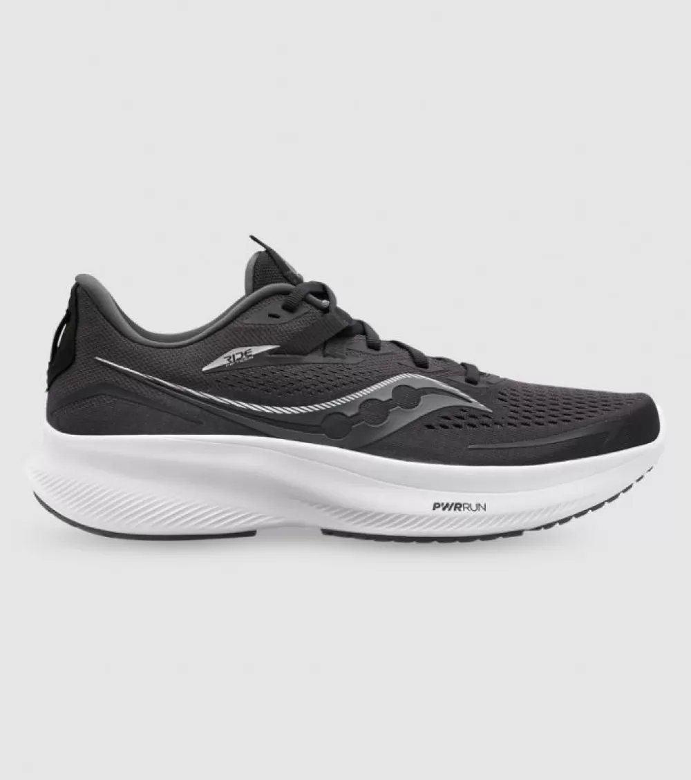 Shop Saucony Ride 15 (2E Wide) Mens Black White