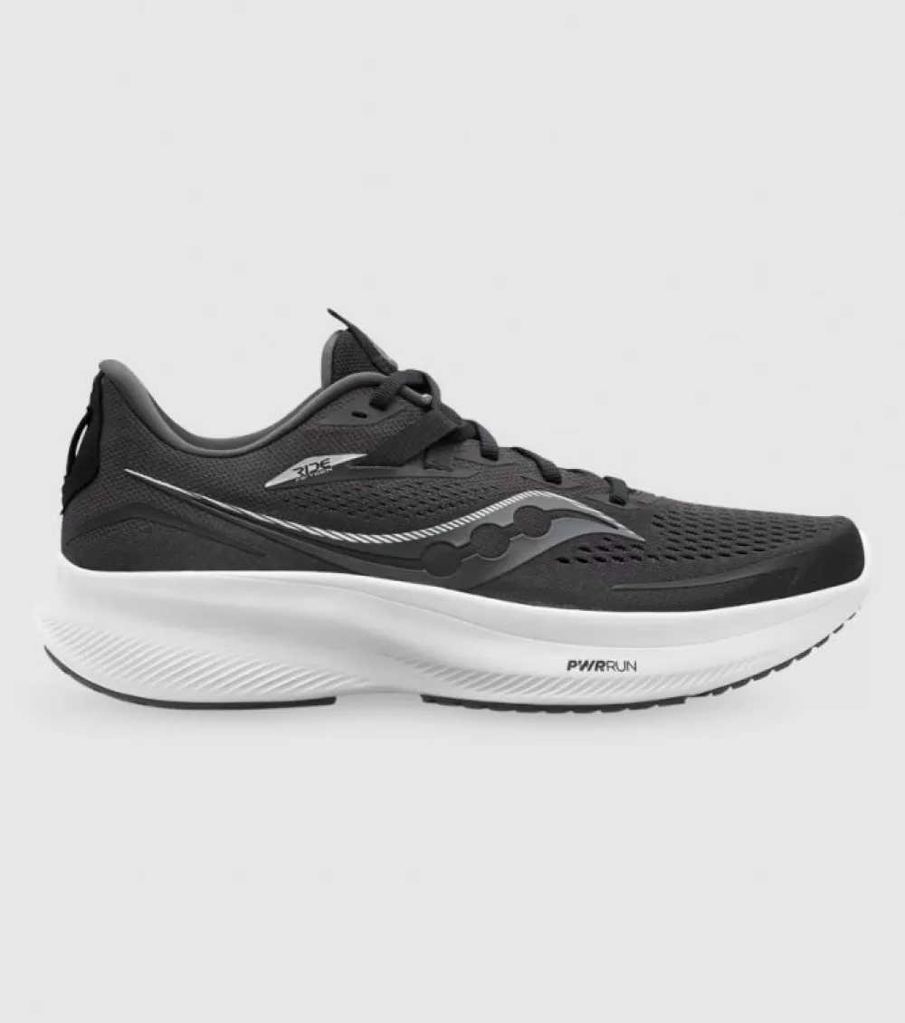 Sale Saucony Ride 15 (D Wide) Womens Black White